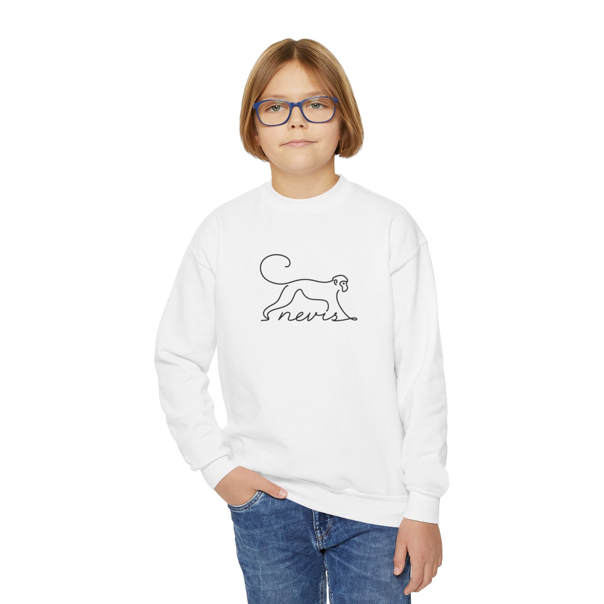 Monkey Line-Art Youth Crewneck Sweatshirt