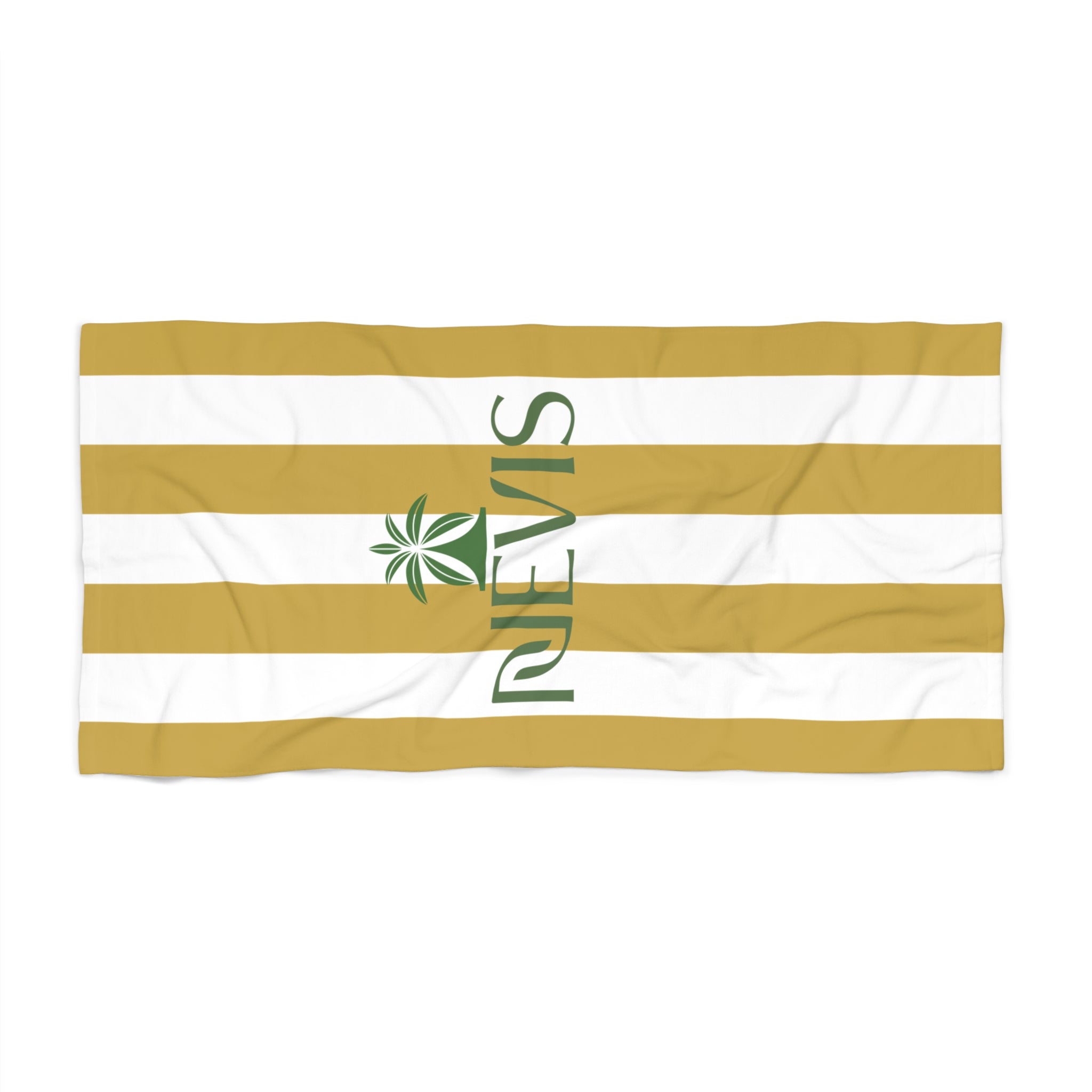 Nevis Logo Beach Towel — Gold Striped