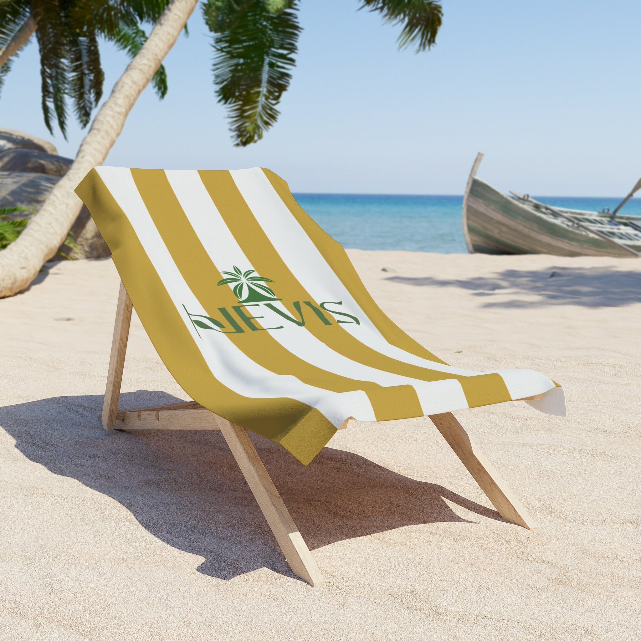 Nevis Logo Beach Towel — Gold Striped