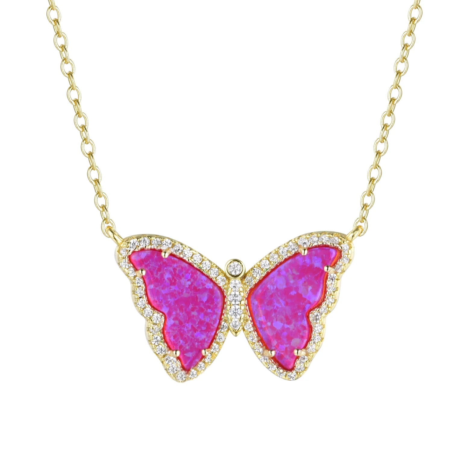 Nevis Inspired Jewelry Opal Butterfly Necklace With Crystals