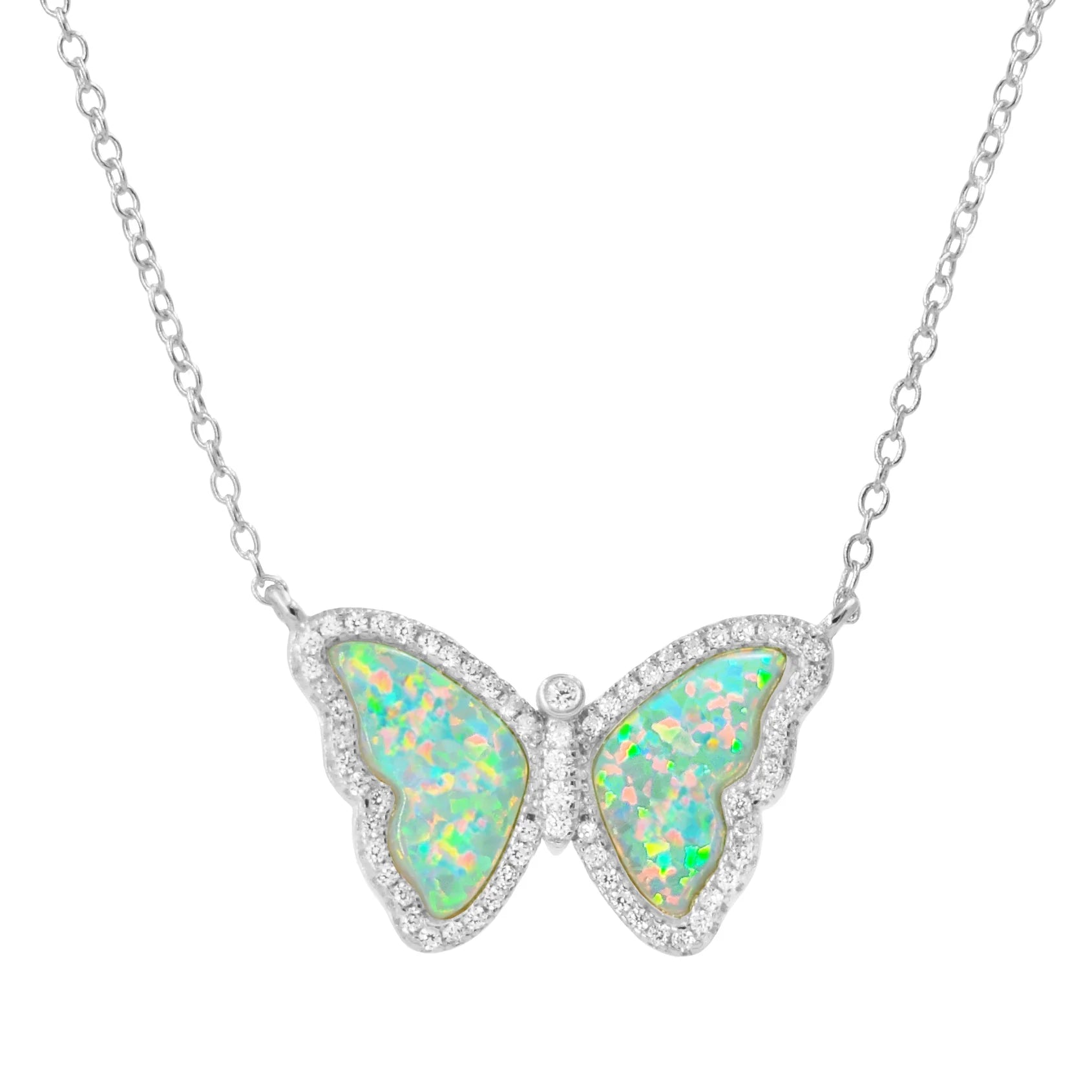 Nevis Inspired Jewelry Opal Butterfly Necklace With Crystals