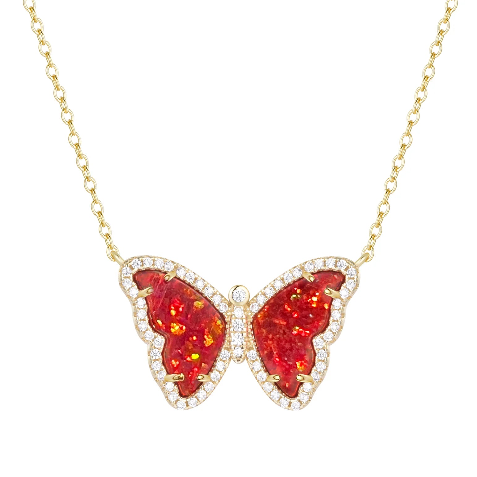 Nevis Inspired Jewelry Opal Butterfly Necklace With Crystals