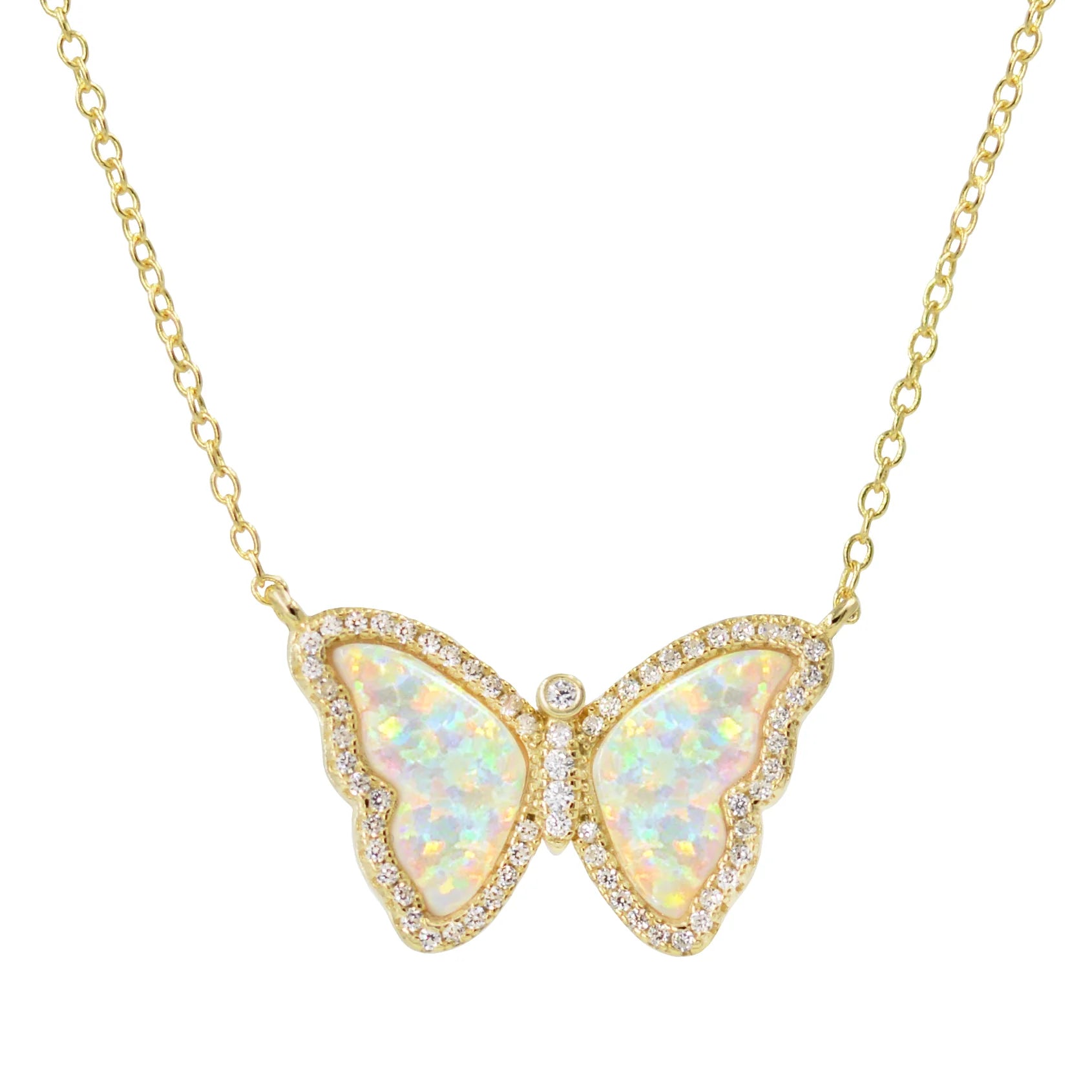 Nevis Inspired Jewelry Opal Butterfly Necklace With Crystals